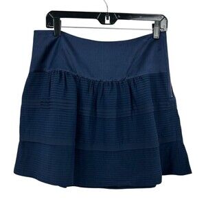 Diane Von Furstenberg Womens Sz 8 Navy Blue 100% Silk Mini Skirt Tiered Lined T